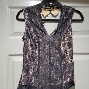 Bebe Christina Lace Panel Top in Black - (M)